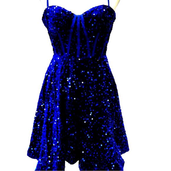 BLUE SEQUINS FLUFFY DRESS , Very Soft, Size M, Fairy Baby Doll, 90's, Stunning! - Picture 2 of 6